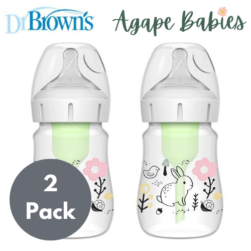 [2-PK ] Dr. Brown's 5 oz/150 mL PP W-N Options+ Designer Bottle, (Woodland Bunny Design) 1-Pack