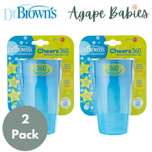 [Bundle Of 2] Dr Brown's 300ml Cheers 360 Cup W/Lid-Blue