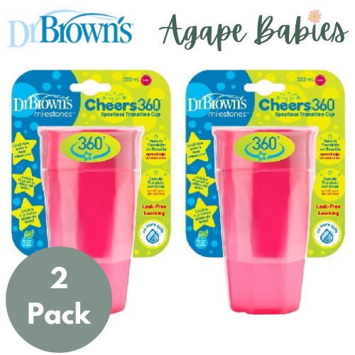 [Bundle Of 2] Dr Brown's 300ml Cheers 360 Cup W/Lid-Pink