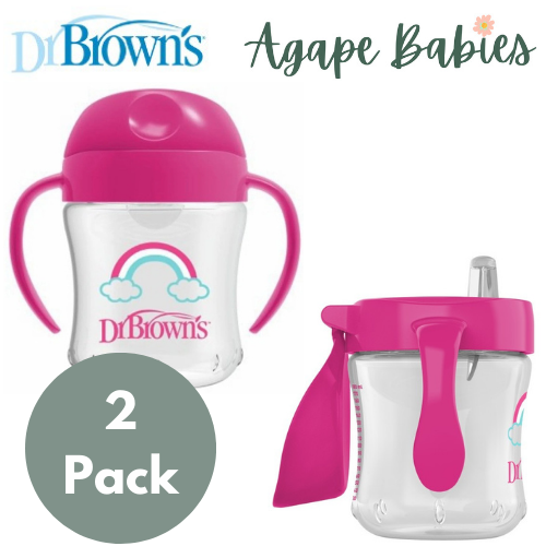 [Bundle Of 2] Dr Brown's 6oz/180ml Soft Spout Transition Cup W/Handles-Pink (6M+)