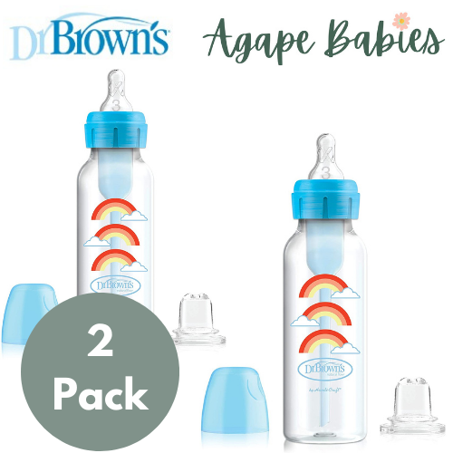 [Bundle of 2] Dr Brown's 8 oz/250 ml PP Narrow-Neck "Options+" Transition Bottle W/ Sippy Spout - Blue (1-Pack)