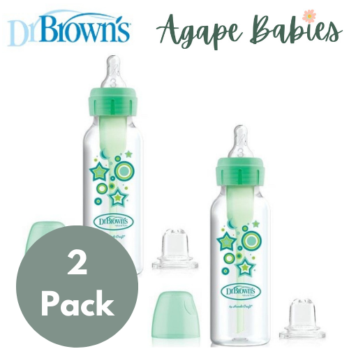 [Bundle of 2] Dr Brown's 8 oz/250 ml PP Narrow-Neck "Options+" Transition Bottle W/ Sippy Spout - Green Star (1-Pack)