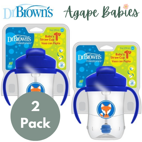 [Bundle Of 2] Dr Brown's 9 oz/270 ml Baby's First Straw Cup W/Handles - Blue (6m+)