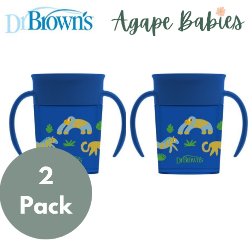 [Bundle Of 2] Dr Brown's Smooth Wall Cheers 360 Cup w/ Handles, 7 oz/200 ml, Blue Deco (6m+), 1-Pack