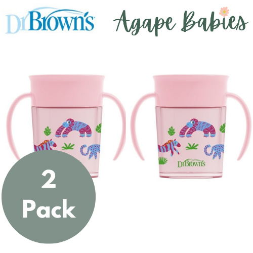 [Bundle Of 2] Dr Brown's Smooth Wall Cheers 360 Cup w/ Handles, 7 oz/200 ml, Pink Deco (6m+) - 1 Pack