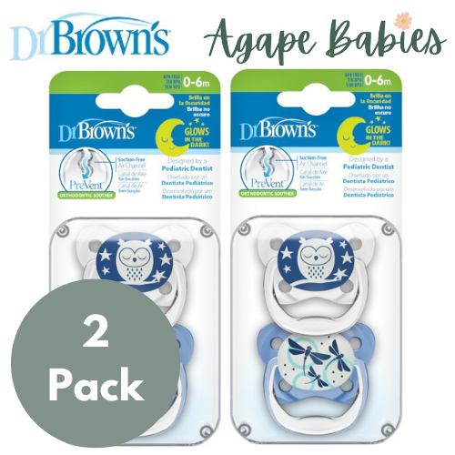 [Bundle Of 2] Dr. Brown's Prevent Glow-in-The-Dark Butterfly Shield Soother, Stage-1 (Blue) ,2-Pack