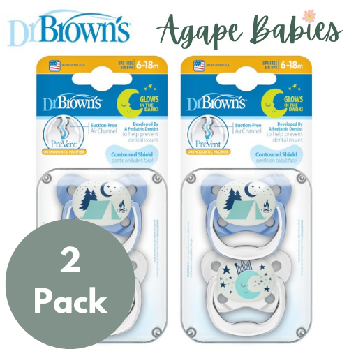 [Bundle Of 2] Dr. Brown's Prevent Glow-in-The-Dark Butterfly Shield Soother, Stage-2 (Blue) ,2-Pack