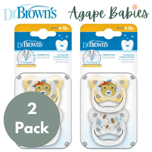 [Bundle Of 2] Dr. Brown’s Prevent Butterfly Shield Pacifier Stage 2 - 6-18M(Yellow & Clear) 2pk