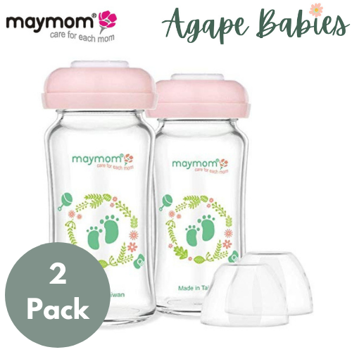 Maymom Wide Mouth Glass Bottles with Screw Ring, Sealing Disc, Dome Cap; No Nipple Included; Can use Avent Natural Nipple; Fits Avent Bottles 240mL 2pc/pk