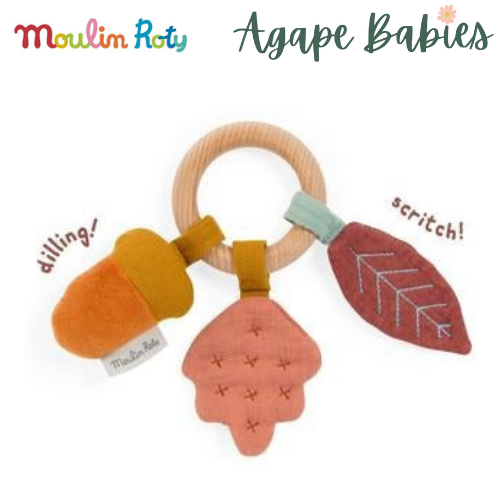 Moulin Roty Après La Pluie Wooden Oak Tree Ring Rattle