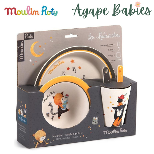 Moulin Roty Les Moustaches Baby Safe Bamboo Dish Set