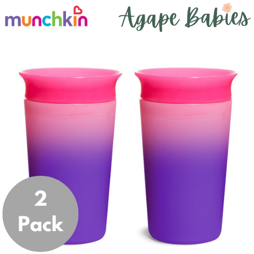 [2 Pack] Munchkin Miracle® 360° Colour Changing Cup - 9oz (Pink)