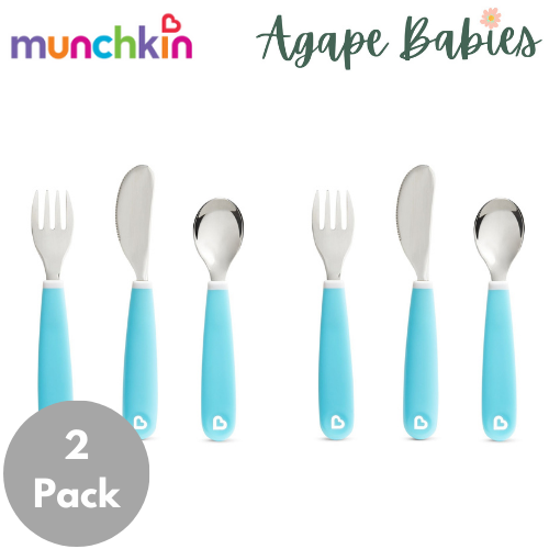 [2 Pack] Munchkin Splash™ Toddler Fork, Knife & Spoon Set (Blue)