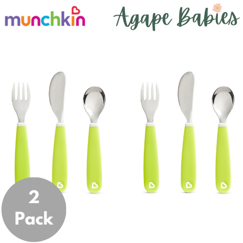 [2 Pack] Munchkin Splash™ Toddler Fork, Knife & Spoon Set (Green)