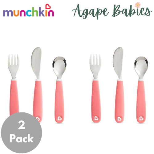 [2 Pack] Munchkin Splash™ Toddler Fork, Knife & Spoon Set (Pink)