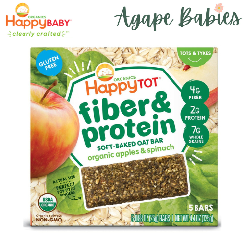 Happy Family Happy Tot Fiber & Protein Soft-Baked Oat Bar - Apple & Spinach, 5 x 25 g. Exp: 03/25