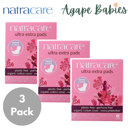 [Bundle Of 3] Natracare Ultra Extra Pads with Organic Cotton Cover - Long with wings (8pcs x 3)