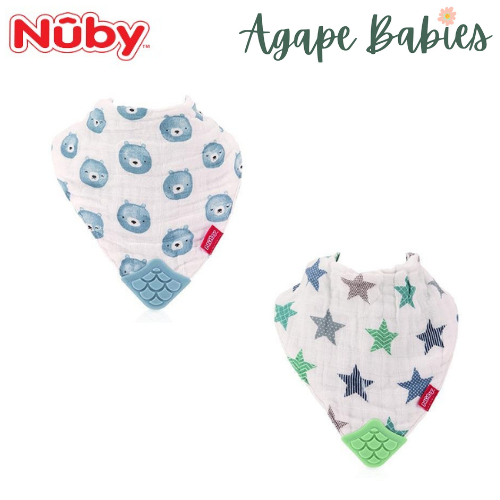 Nuby Muslin Bandana Bibs W/Teether - Business Wear Star & Bi-Polar Bears