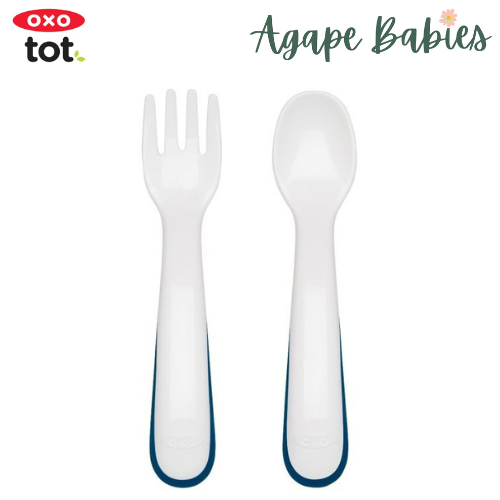 OXO Tot On-The-Go Plastic Fork & Spoon Set With Travel Case - Navy