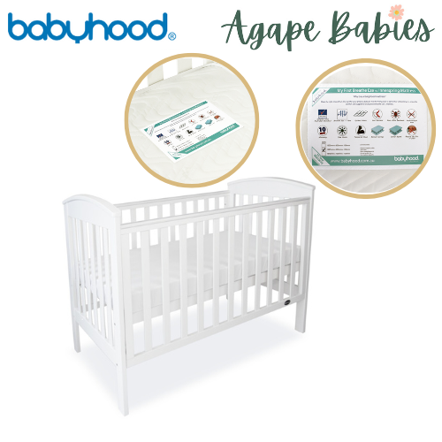 [FOC Assembly] (1 yr warranty) Babyhood Classic Curve Cot  4 In 1- White + My First Innerspring - (Bundle Pack)