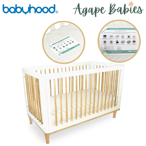 [FOC Assembly] (1 Yr Warranty) Babyhood Riya Cot 5-in-1 White/Beech + My First Innerspring (Bundle Pack)