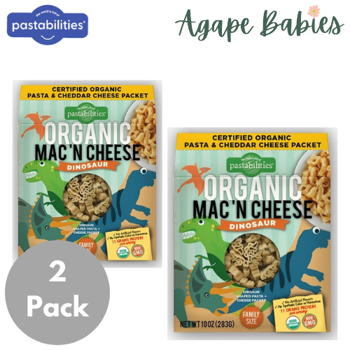 [2-Pack] Pastabilities Organic Shaped Pasta (Mac N Cheese) 284g - Dinosaur