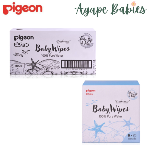 Pigeon Embossed Baby Wipes 100% Pure Water 70S - 2 Sizes