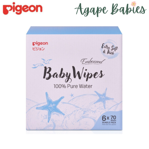 Pigeon Embossed Baby Wipes 100% Pure Water 70S - 2 Sizes