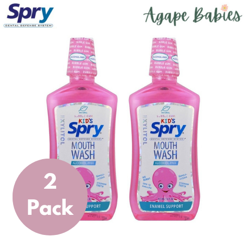 [Bundle Of 2] Spry Natural Kids Alcohol Free Mouth Wash Made With xylitol Bubble Gum Flavor (Enamel Support) 473ml