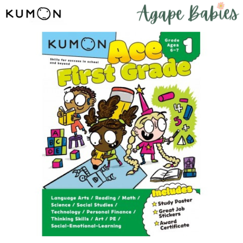 Kumon Ace First Grade - Includes Study Poster, Stickers and Award Certificate