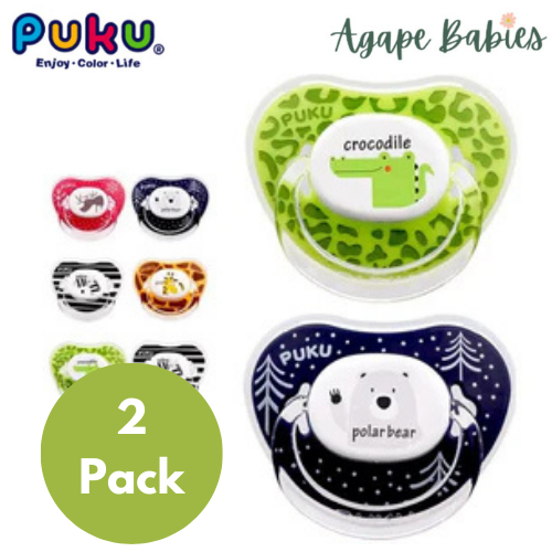 [2-Pack] Puku Animal Baby Pacifier w/case 0m+ 2pcs/Pack (Assorted)