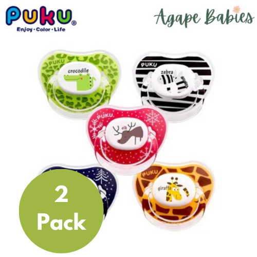 [2-Pack] Puku Animal Baby Pacifier w/case 6m+ 2pcs/Pack (Assorted)