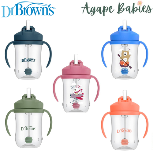 [2 Pack] Dr Brown's Baby's First Straw Cup w/ Handles, 6m+ 9oz/270ml - 5 Colors
