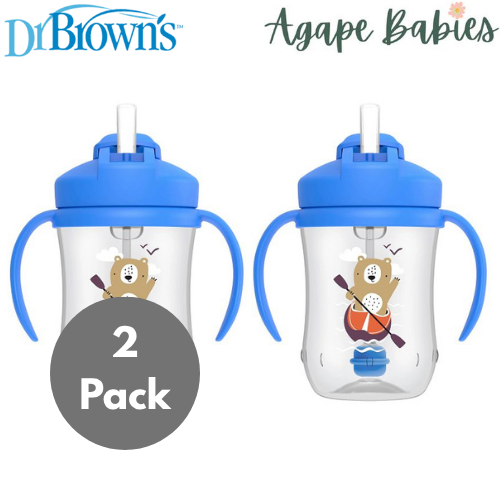 [2 Pack] Dr Brown's Baby's First Straw Cup w/ Handles, 6m+ 9oz/270ml - 5 Colors