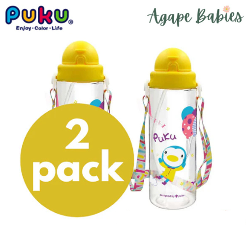 [2-Pack] Puku Friends Tritan Straw Canteen 500ml - Yellow