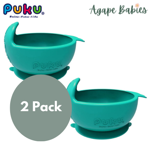 [2-Pack] Puku Silicone Suction Bowl - Green