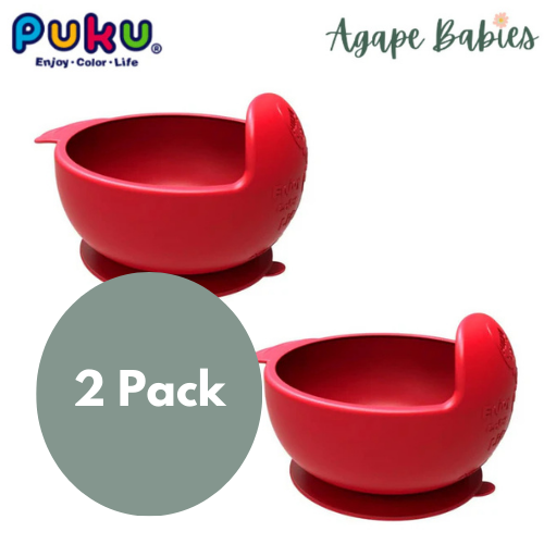 [2-Pack] Puku Silicone Suction Bowl - Red