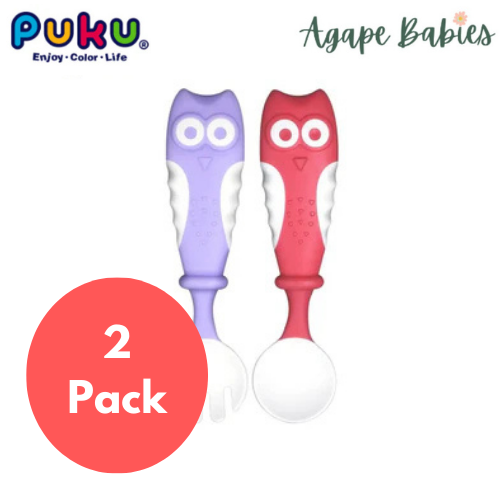 [2-Pack] PUKU Spoon and Fork Set - Red/Purple