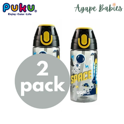 [2-Pack] Puku UNME Tritan Straw Bottle  400ml - Black