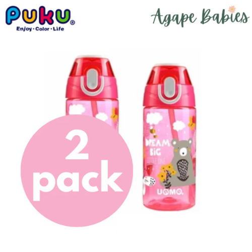 [2-Pack] Puku UNME Tritan Straw Bottle  400ml - Pink