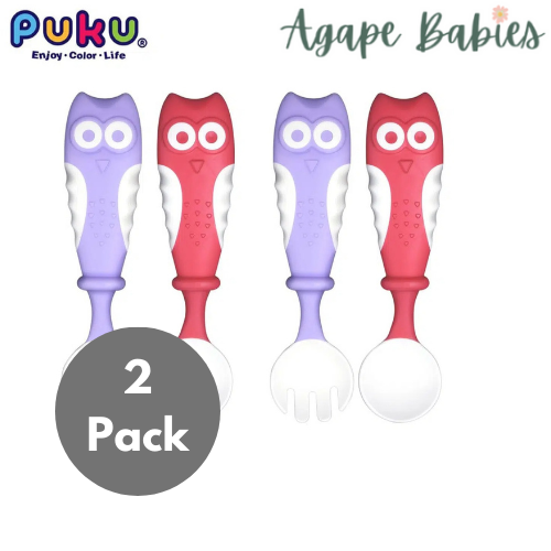 [2-Pack] PUKU Spoon and Fork Set - Red/Purple