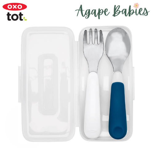 OXO TOT On-The-Go Fork And Spoon Set - Navy - Metal