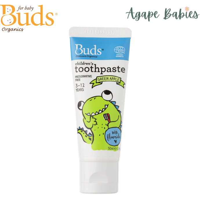 Buds Oral Care Organics Children's Toothpaste with Fluoride (3-12 years old) 50ml - Green Apple Exp: 03/26