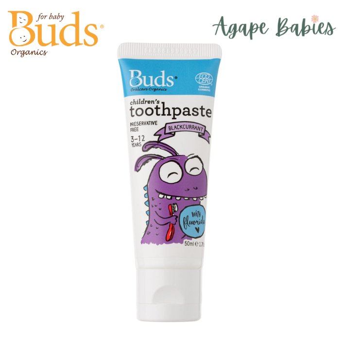 Buds Oral Care Organics Children's Toothpaste with Fluoride (3-12 years old) 50ml - Blackcurrant Exp: 08/26