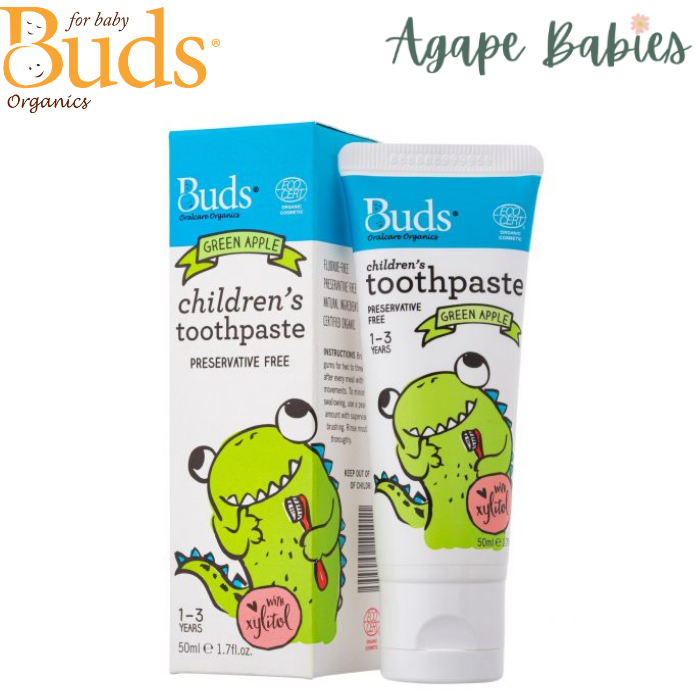 Buds Oral Care Organics Children's Toothpaste with Xylitol (1-3 years old) 50ml - Green Apple Exp: 10/25