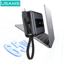 USAMS CD243 65W 3-port ACC Fast Charging Digital Display Power Bank With Type-C Cable 20000mAh - XH Series