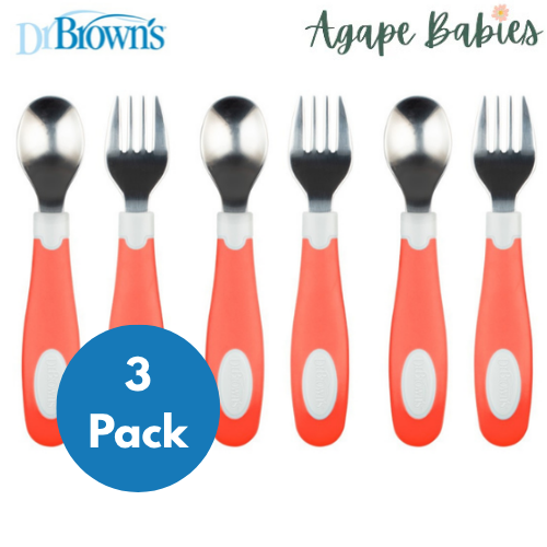 [Bundle of 3 ] Dr.Brown's Soft Grip Spoon & Fork Set - 3 Color