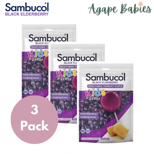 [3-Pack] Sambucol Soothing Throat Pops for Kids, 8 pops Exp: 03/25