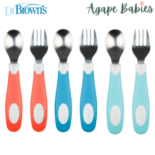 [Bundle of 3 ] Dr.Brown's Soft Grip Spoon & Fork Set - 3 Color