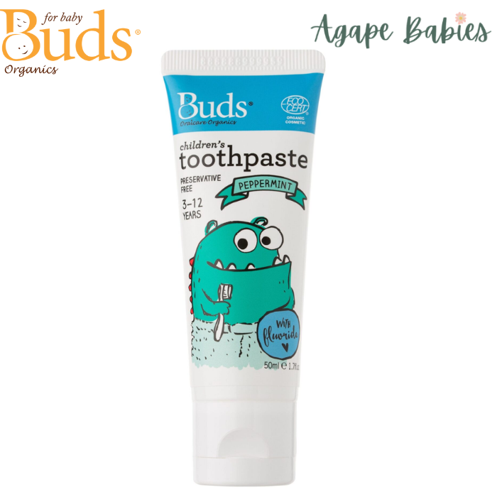 Buds Oral Care Organics Children's Toothpaste with Fluoride (3-12 years old) 50ml - Peppermint Exp: 05/26